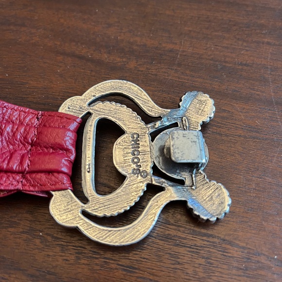 Chico’s Red Leather Stretch Belt Large Silver Buckle S/M - Picture 8 of 10